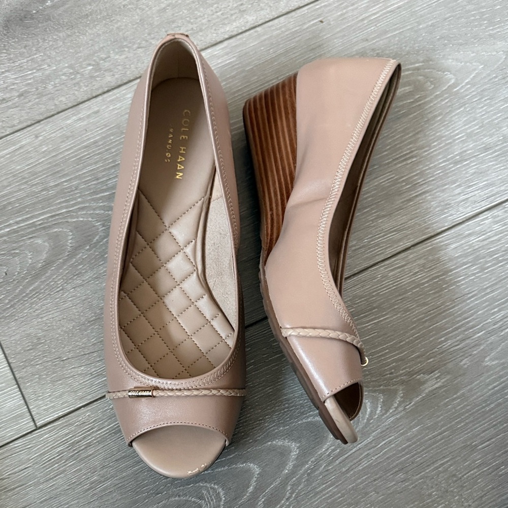 Cole Haan Blush Peep-Toe Wedge Pump with Quilted Insole